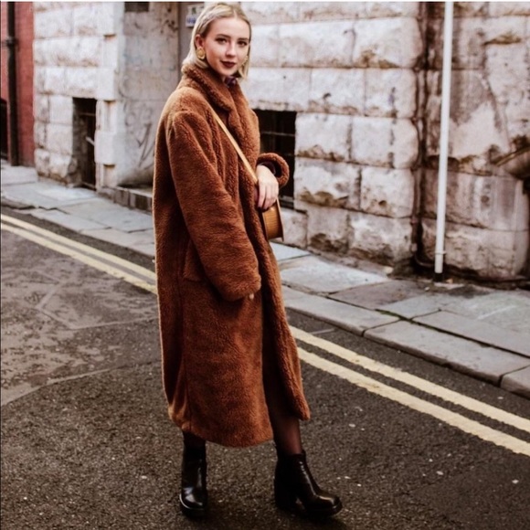 NWOT Urban Outfitters Cognac Brown long teddy coat - Picture 2 of 16